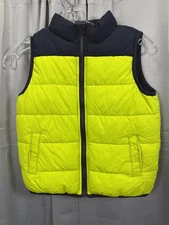 Gymboree Vest Youth Small Neon Yellow Navy Puffer Quilted Zip Insulated