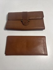 VTG FOSSIL Womens Carmel Brown genuine Leather Trifold Wallet  Checkbook Holder