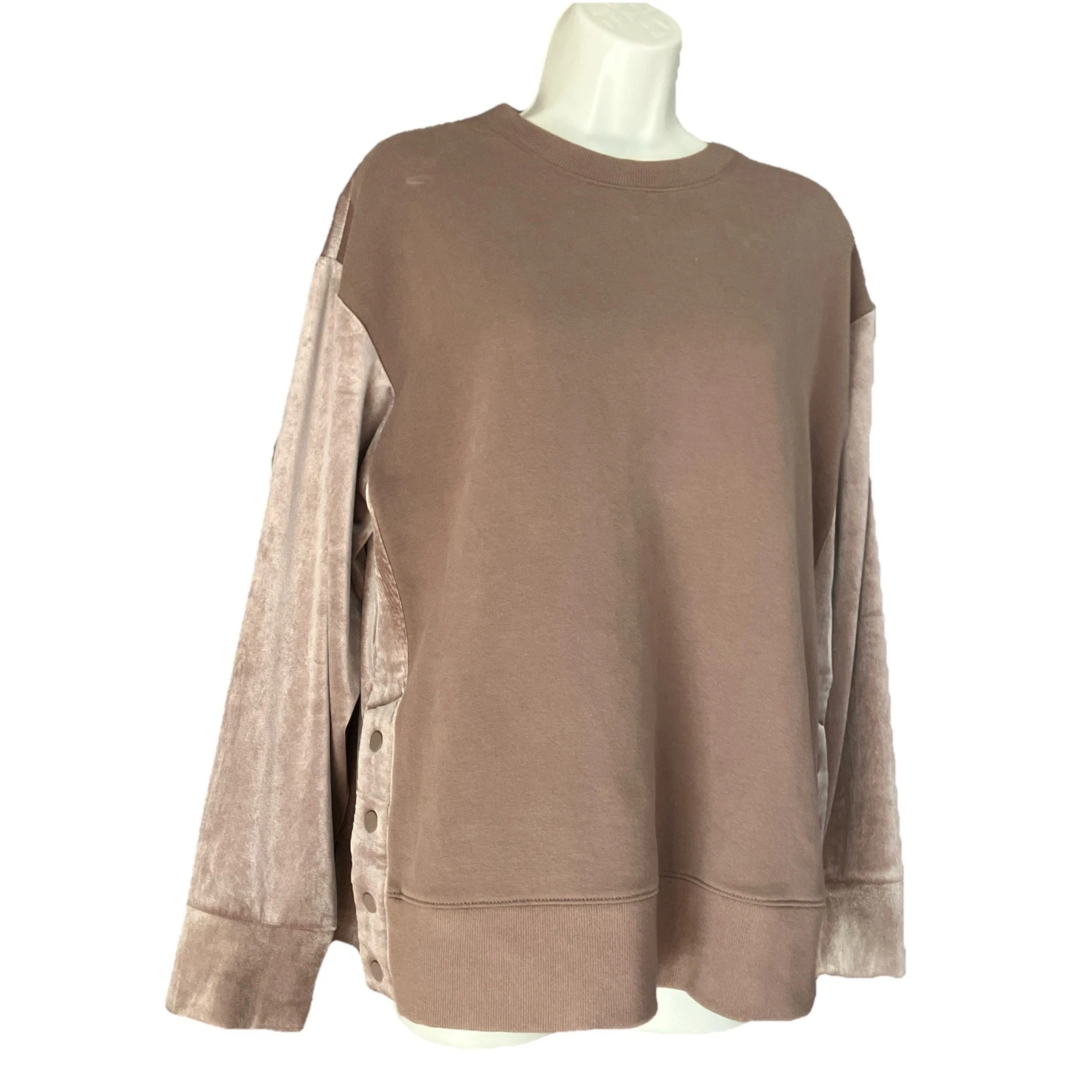 Athleta Retroplush Velvet Crewneck Sweatshirt Tan Brown Pullover NEW #466916 Sm.