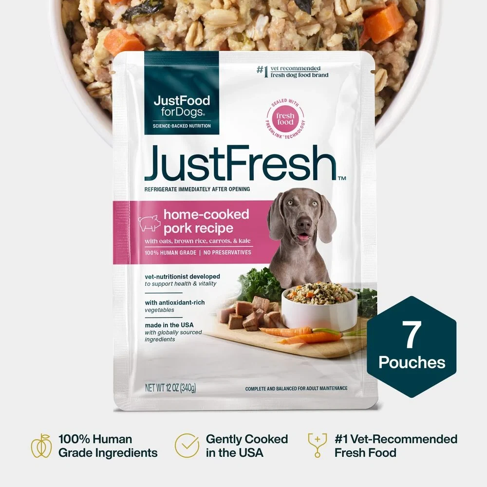 JustFoodForDogs JustFresh Wet Dog Food, Fresh Pet Meals and Toppers-Cooked Pork