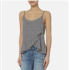ALC Ava Tank Top 100% LINEN Striped Ruffle Front MADE IN USA Cami SMALL