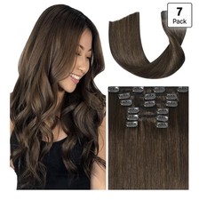 Ukira Clip in Hair Extensions Real Human Hair-18 Inc75g Chocolate Brown Straight