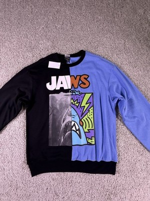 NWT Jaws Men s Sweatshirt Size Medium Graphic Print Blue and Black