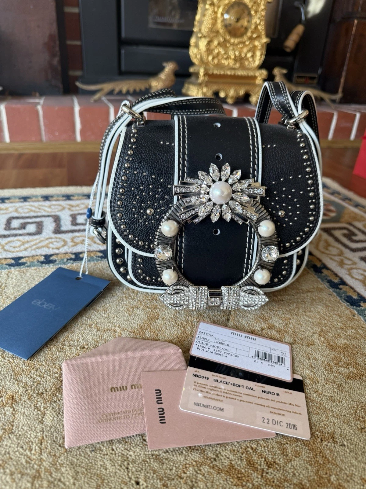 Miu Miu — Miu Miu Dahlia Jewel Crystal Pearl Buckle Studded Leather Shoulder Bag MiuMiu