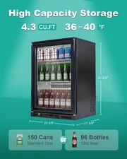 24'' Counter Height Back Bar Cooler Refrigerator Glass 1 Door Hinged Beverage