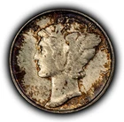 1940 10c Silver Mercury Dime - PQ Violet Wood-Grain Toning - BU - SKU-Z6431