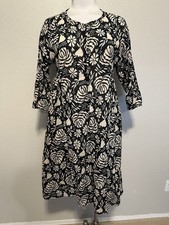Gudrun Sjoden Floral Black Cream Woven Cotton Lagenlook Tunic Pocket Dress XS