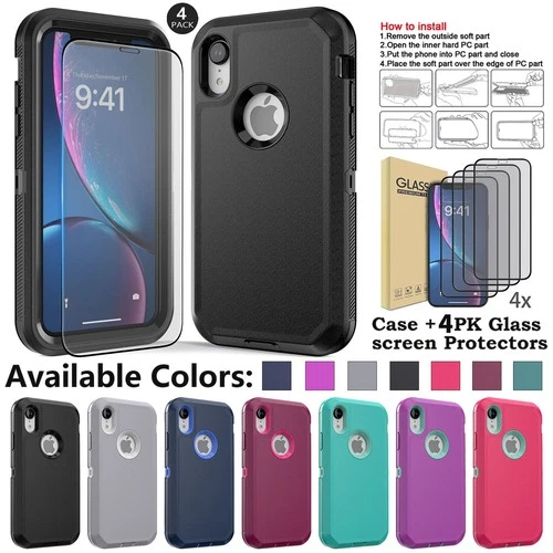 For iPhone XR Phone Case Shockproof Heavy Duty Rugged Cover /4x Screen Protector