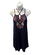 Womens Size Small Sun Dress As You Wish Sleeveless Boho Embroidered Navy
