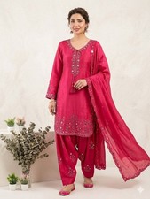 Attractive Look Pink Chinon Top Bottom With Dupatta For Women Party Wear