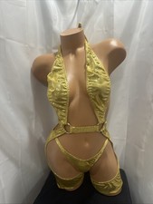 Exotic Dancer Stripper One Piece With Thong  One Pcs Romper Gold
