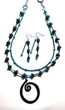 Handmade Turquoise Jewelry Set double strand Necklace Earrings Beaded BOHO