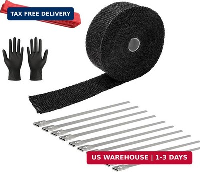 Exhaust Heat Wrap Roll 2'' x 16' Black Fiberglass Heat Shield Tape 1 Rolls 5cm x