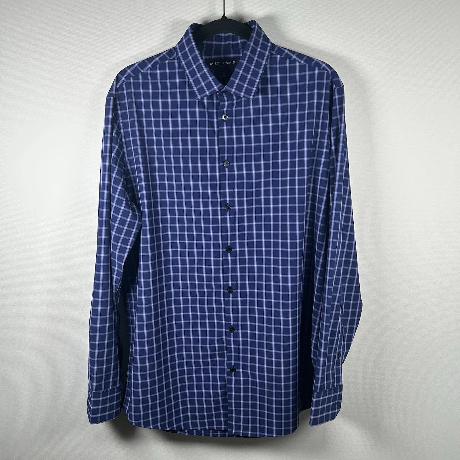 Mizzen+Main Shirt Men’s L Blue Purple Plaid Performance Sport Leeward Trim