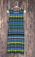Vince Camuto Womens Sleeveless Sheath Dress Black Blue Green Scallop Print M