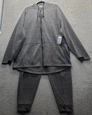 Russell 2 Piece Set Mens 2XL Gray Fusion Knit Long Sleeve Drawstring Full Zipper