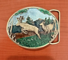 Vintage 1985 C&J Pewter Belt Buckle Deer Buck Doe C+J CJ 1006 Made in USA