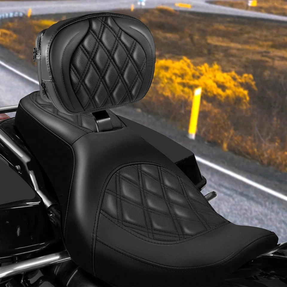Respaldo ajustable para Harley Touring Road King/Glide Rider diamante negro Foto 4 de 4