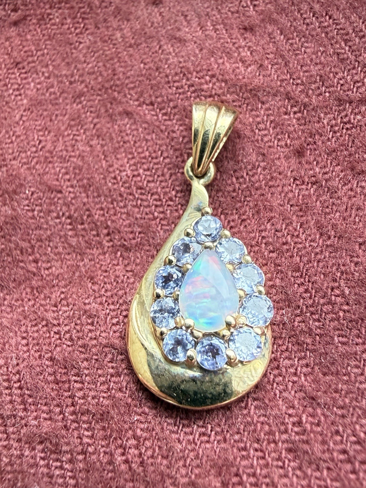 Solid 10k Yellow Gold Charm Pendent Opal Tanzanit… - image 4