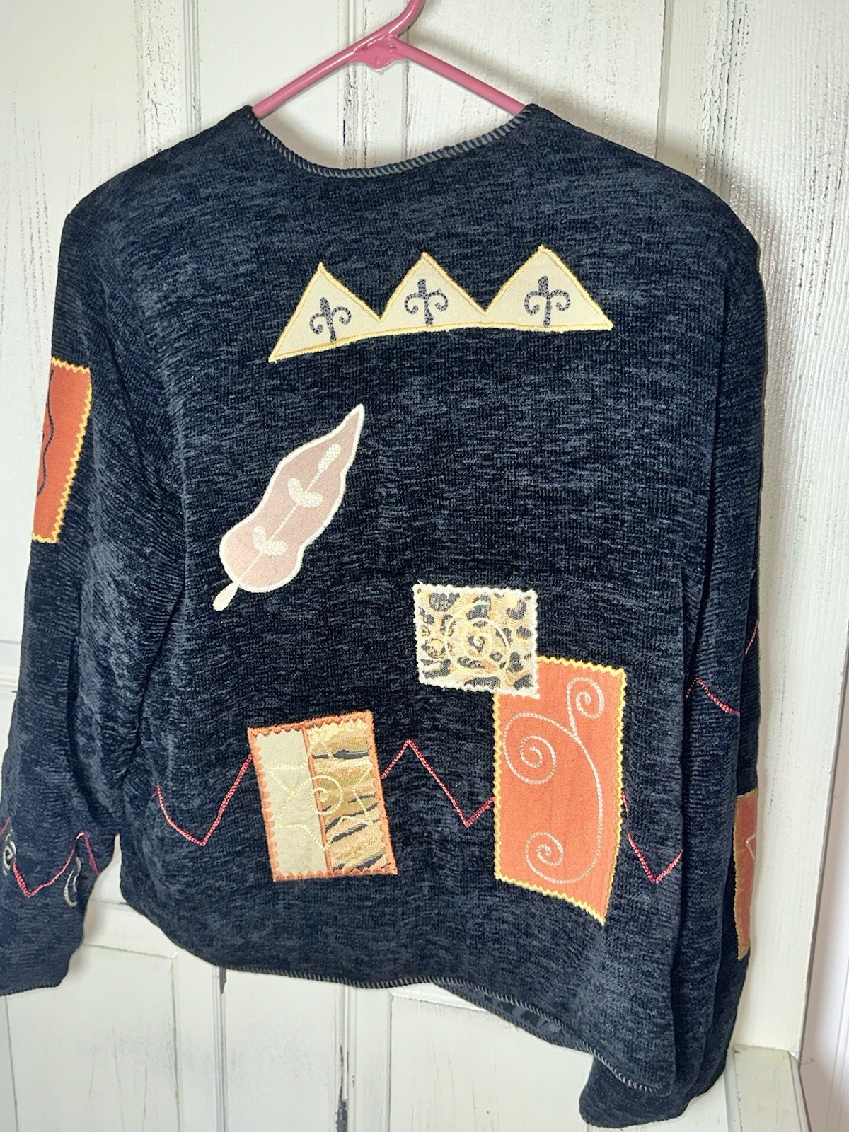 Julia Kim Jacket Embroidered Patchwork Black Peti… - image 9