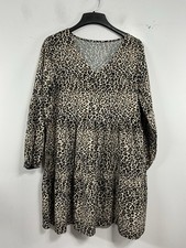 Womans Excellent Condition Animal Print Pullover Knee Length Boho Dress L Brown