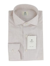 500 Luigi Borrelli Light Brown Plaid Cotton Shirt - Slim - LB38265