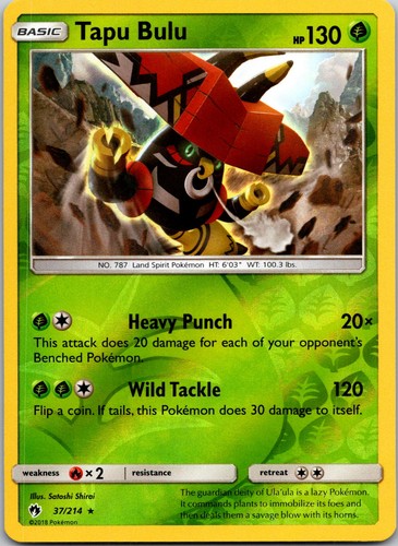 Tapu Bulu 37/214 Rare Lost Thunder Pokemon Reverse Holo Near Mint