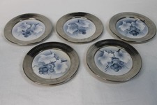 Vintage 5 Gl&auml;seruntersetzer  Spritzdekor Keramik Metallmontur &Oslash; 9,5 cm  Art Deco
