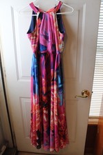 NWT SZ 0 PETITE INTERANTIONAL CONCEPTS SHEER CHIFFON LINED MAXI HALTER DRESS