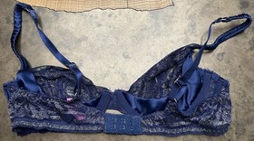 L&rsquo;agent By Agent Provocateur Lace Blue Gold Underwire Bra 36B Coquette