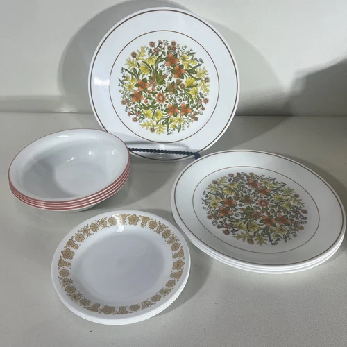 Vintage Corelle Corning Indian Summer Set Of 4 Dinner, Luncheon Plates & Bowls 