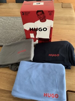 3 Basic Herren Crew Neck Shirts Hugo Boss, S, blau/grau/hellblau