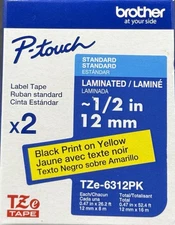 P Touch 1/2 In Black Print On Yellow 2 Pack