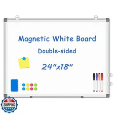 WALGLASS Double-Sided White Board, 24" x 18" Dry Erase Board Magn