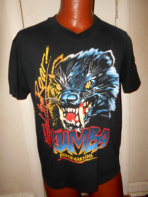 90s BUSHMILLS BLACK BUSH ウイスキー 広告アートTシャツ Vintage 90s RARE Kumba Feel the Roar Busch Gardens Men's Large
