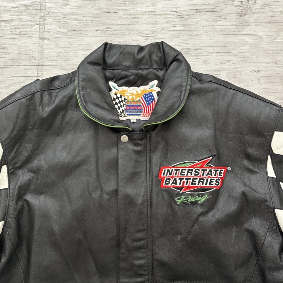 Chaqueta de cuero parche NFL vintage NASCAR Jeff Hamilton Bobby Labonte #18 talla L Foto 4 de 4