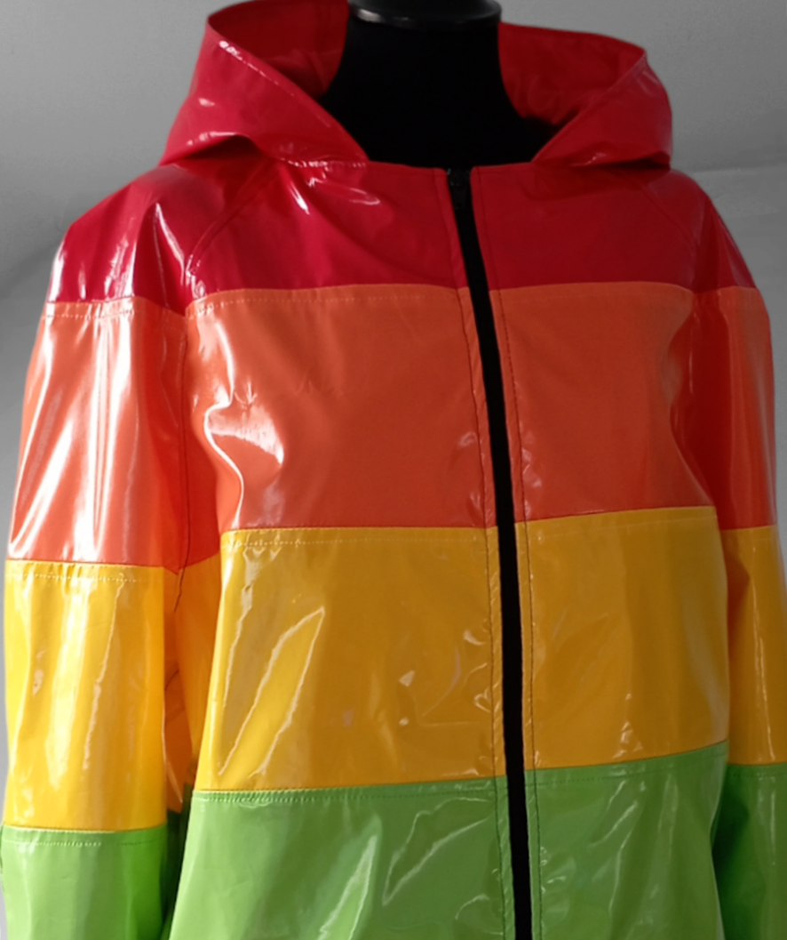 NEW RAINBOW JACKET HANDMADE VINYL UNISEX RAINBOW PRIDE FLAG JACKET XXL