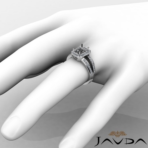 Halo Setting Semi Mount Diamond Engagement Emerald Ring 18k White Gold 0.55Ct - Picture 4 of 6
