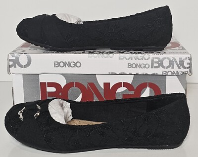 Bongo Women's Size Melody Black Lace Design Flat Slip On
