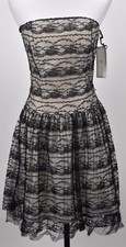 La Belle Party Club Evening Dress Size 5 (S) Black Lace On Tan Corset Style NEW 