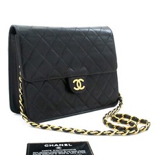 j60 CHANEL Authentic Small Chain Shoulder Bag Clutch Black Quilted Flap Lambskin