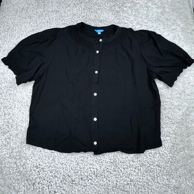 Draper James RSVP Elbow Sleeve Button Front Top Black Womens XL
