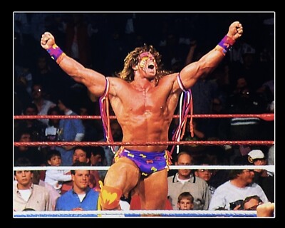 WWE THE ULTIMATE WARRIOR 8X10 GLOSSY WRESTLING PHOTO CELEBRATING MIDDLE OF  RING
