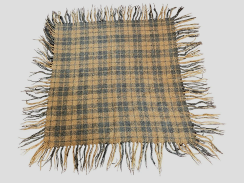 Wool Camel Gray Plaid 41" x 41" Fringe Throw Classic Old Money Feels Like Mohair - Picture 1 of 5