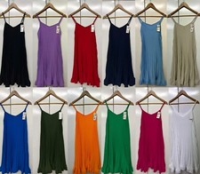 LADIES WOMEN'S ITALIAN LONG V NECK OVERSIZED PLEATED STRAPPY SUMMER VEST DRESS