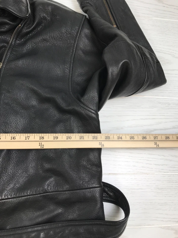 Vintage Tannery West Leather Jacket Womens L Black Belted Heavyweight Zip Up 90s - Image 3 of 4