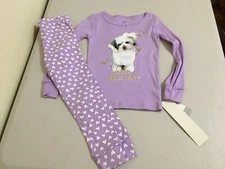 New Carter's Girls Puppy Heart Pajama Set Long Sleeve Long Pants Kids Purple