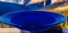 VTG. Cobalt Blue 14.2” Murano Glass Ribbed Centerpiece 1980s Shallow Bowl