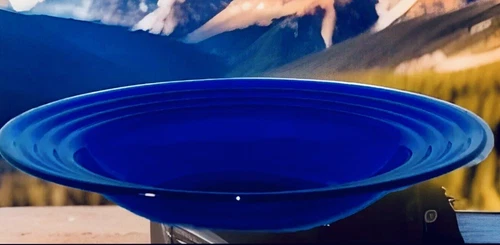 VTG. Cobalt Blue 14.2” Murano Glass Ribbed Centerpiece 1980s Shallow Bowl
