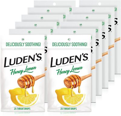 (12 Pack) Luden's Honey Lemon Oral Lozenge Drops, Sore Throat Relief, 25 Count
